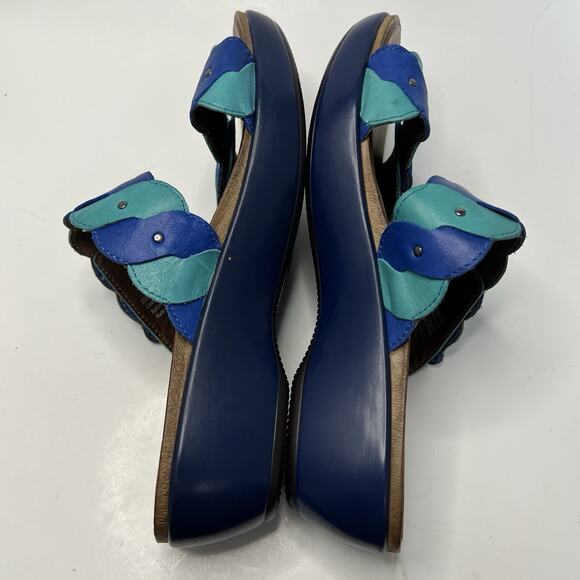 Dansko Sandals Womens 39 Dee Casual Slip On Two Strap Slip On Wedge Slide Blue - Picture 8 of 12